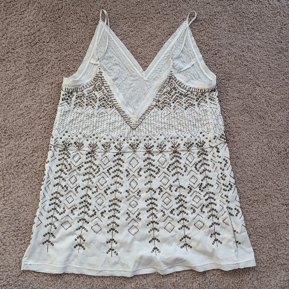 Free People Ivory White Arizona Nights Geometric Sequin Slip Dress NWT Large - Picture 7 of 10